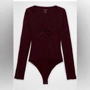 American Eagle AE burgundy bow bodysuit
